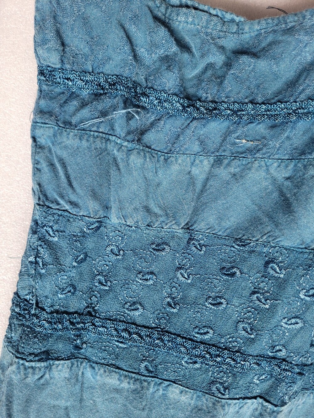 Vintage Coline Embroidered Tiered Boho Maxi Dress Teal Paisley French Large - Picture 10 of 14